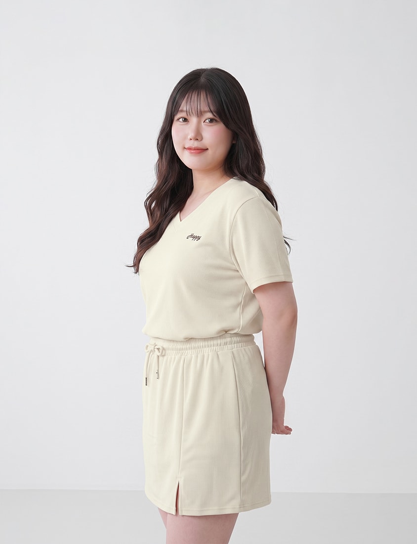 Soft Stretch Cotton Side Slit Drawstring Plus Size Mini Skirt