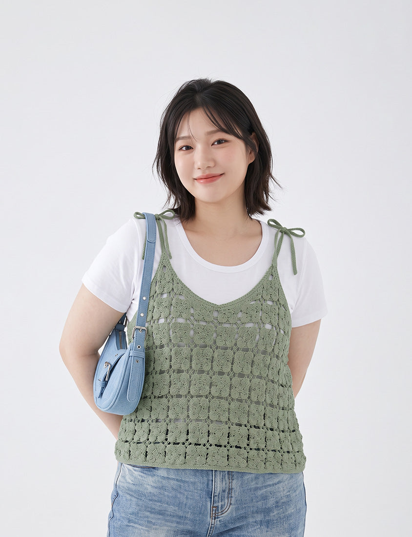Japanese-Inspired Crochet Grid Plus Size  Vest