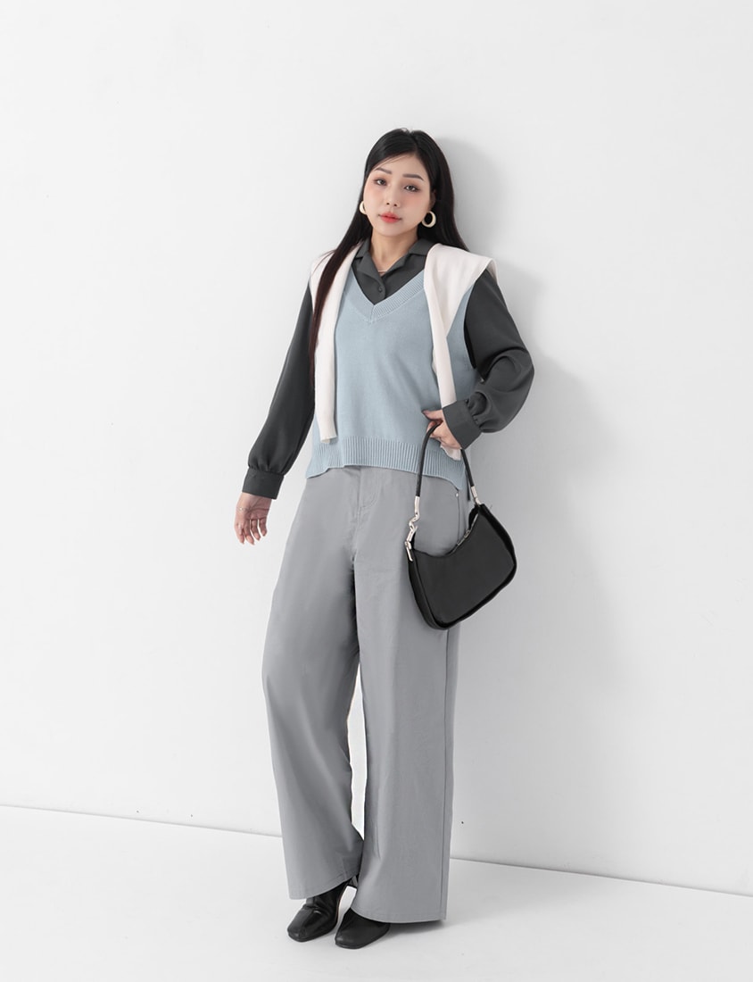 MISS.Korean Style High Waist Back Elastic Plus Size Straight Leg Pants