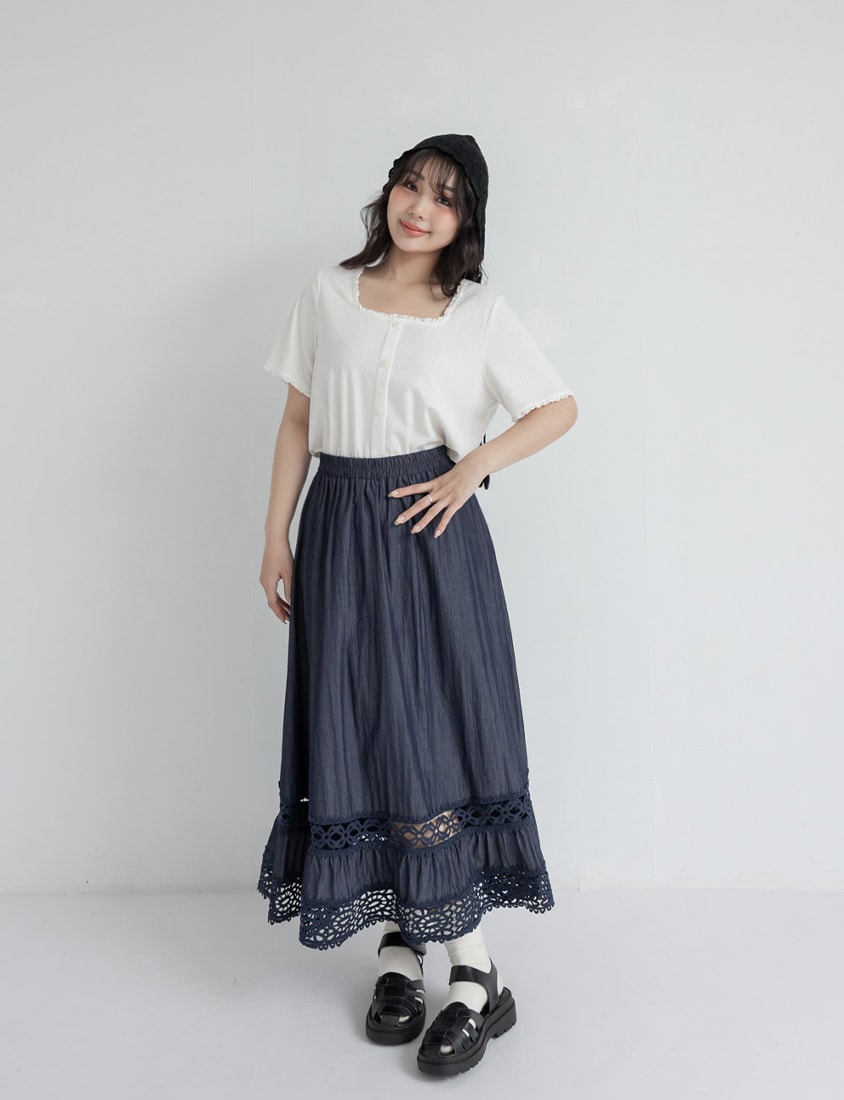 Panelled Lace Tiered Plus Size Maxi Skirt