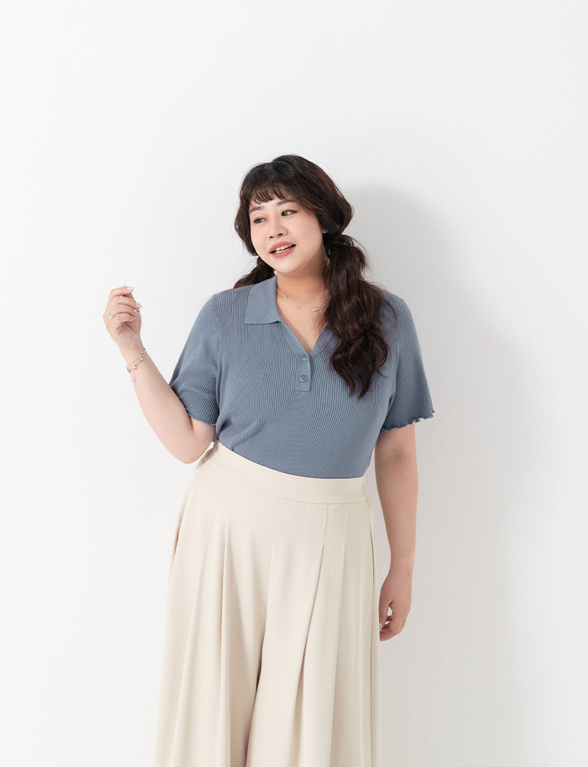 MISS. Polo Collar Ribbed Knit Plus Size Top