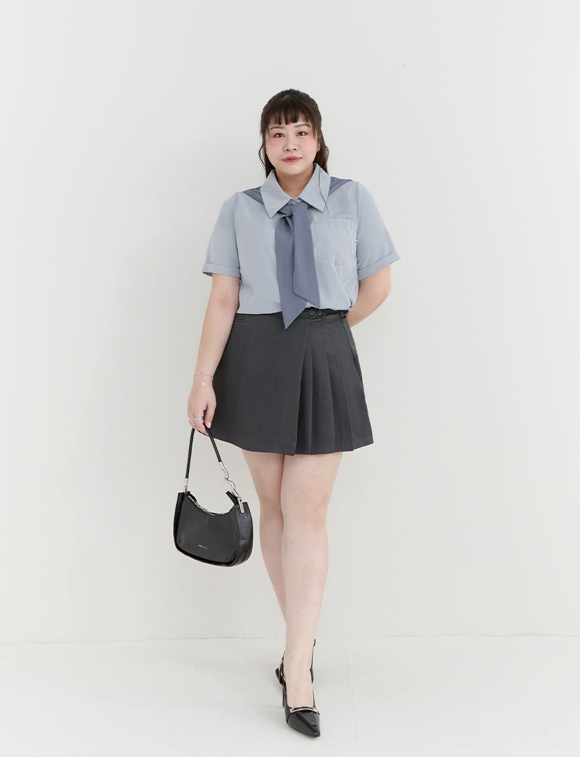 MISS. Morandi Faux Two Piece Plus Size Shirt (With Shawl)