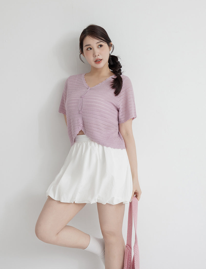 Cute Frill Trim Cutout Cropped Knit Plus Size Cardigan