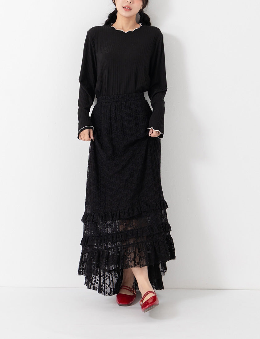 Romantic Floral Lace Tiered Plus Size Maxi Skirt