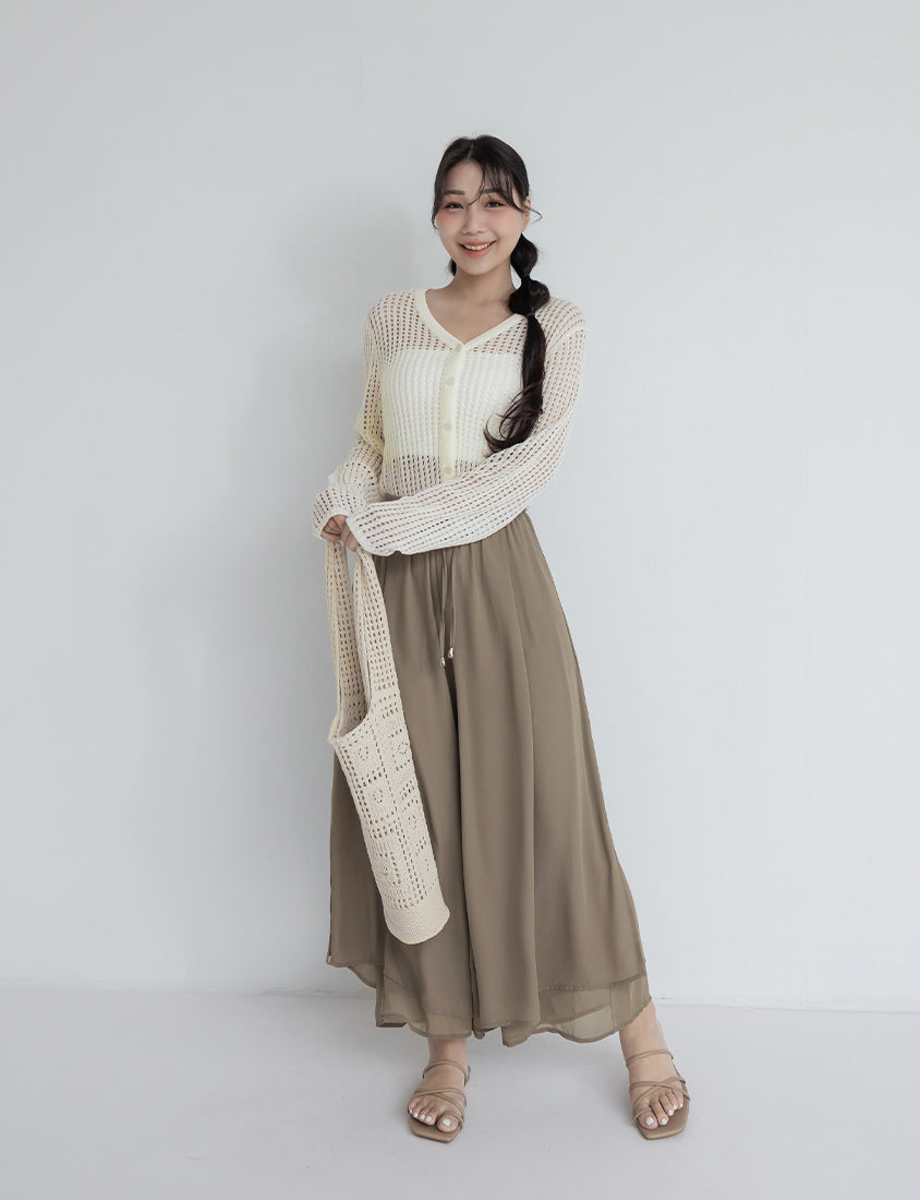 V-Neck Ice Silk Openwork Knit Plus Size Cardigan