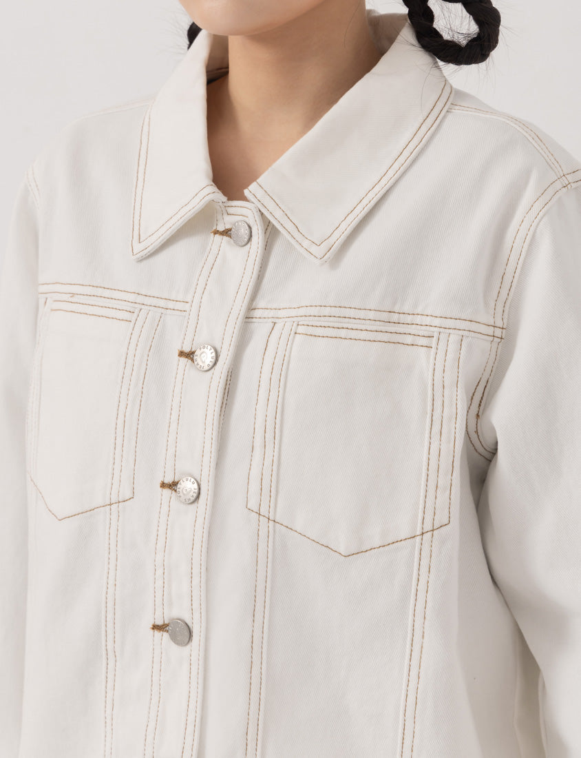 Relaxed Twill Colorblock Plus Size Topstitched Jacket (Unisex)