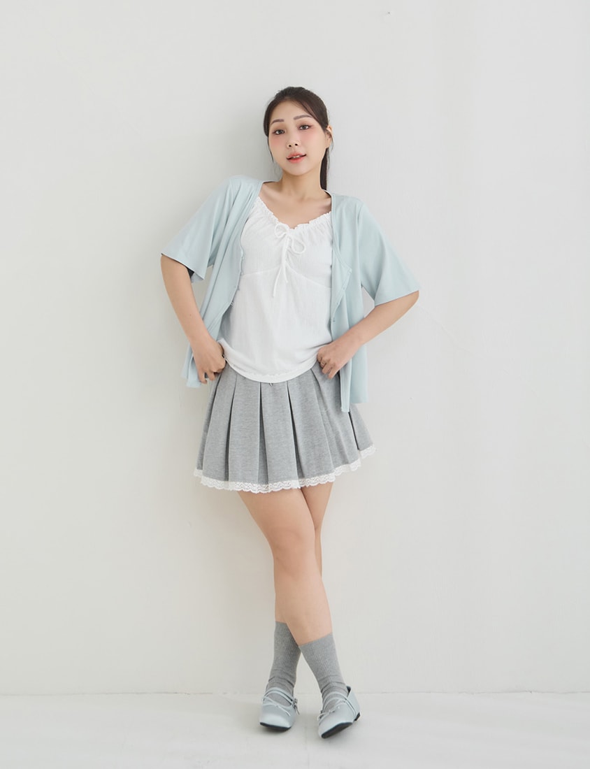 Korean Style Lace Trim Faux Two Piece Plus Size Top