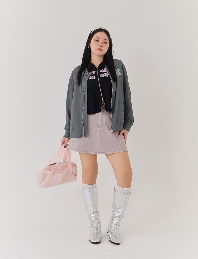 Future Planet Embroidered Relaxed Plus Size Bomber Jacket (Unisex) (MIND.A.DAY Collaboration)