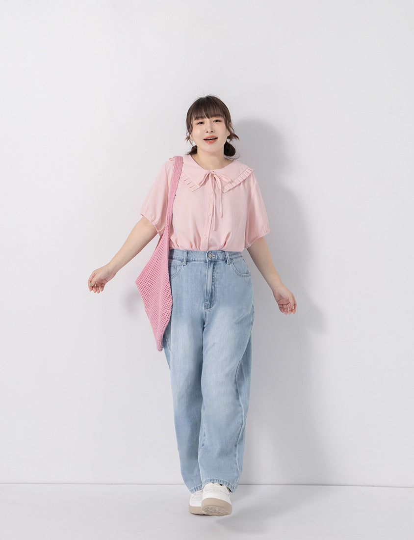 Statement Oversized Collar Tie-Waist Chiffon Plus Size Blouse