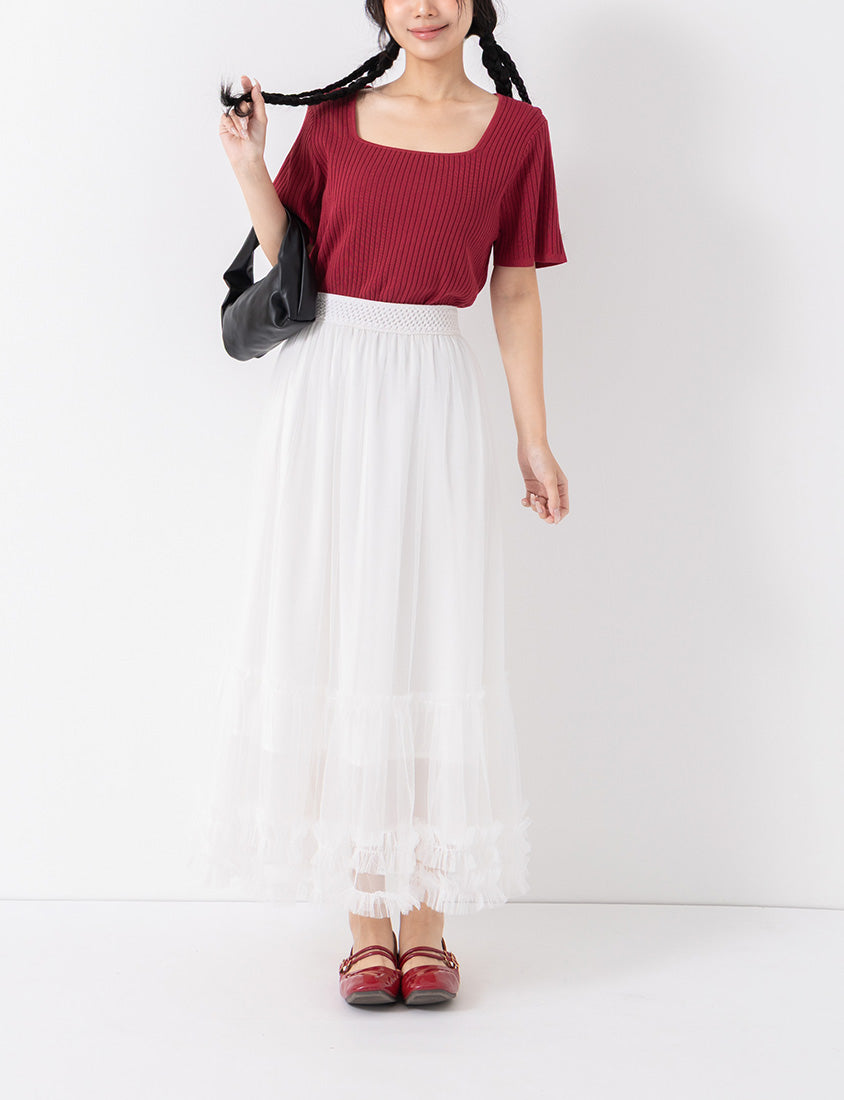 Classic Multicolor Square Neck Ribbed Knit Plus Size Top