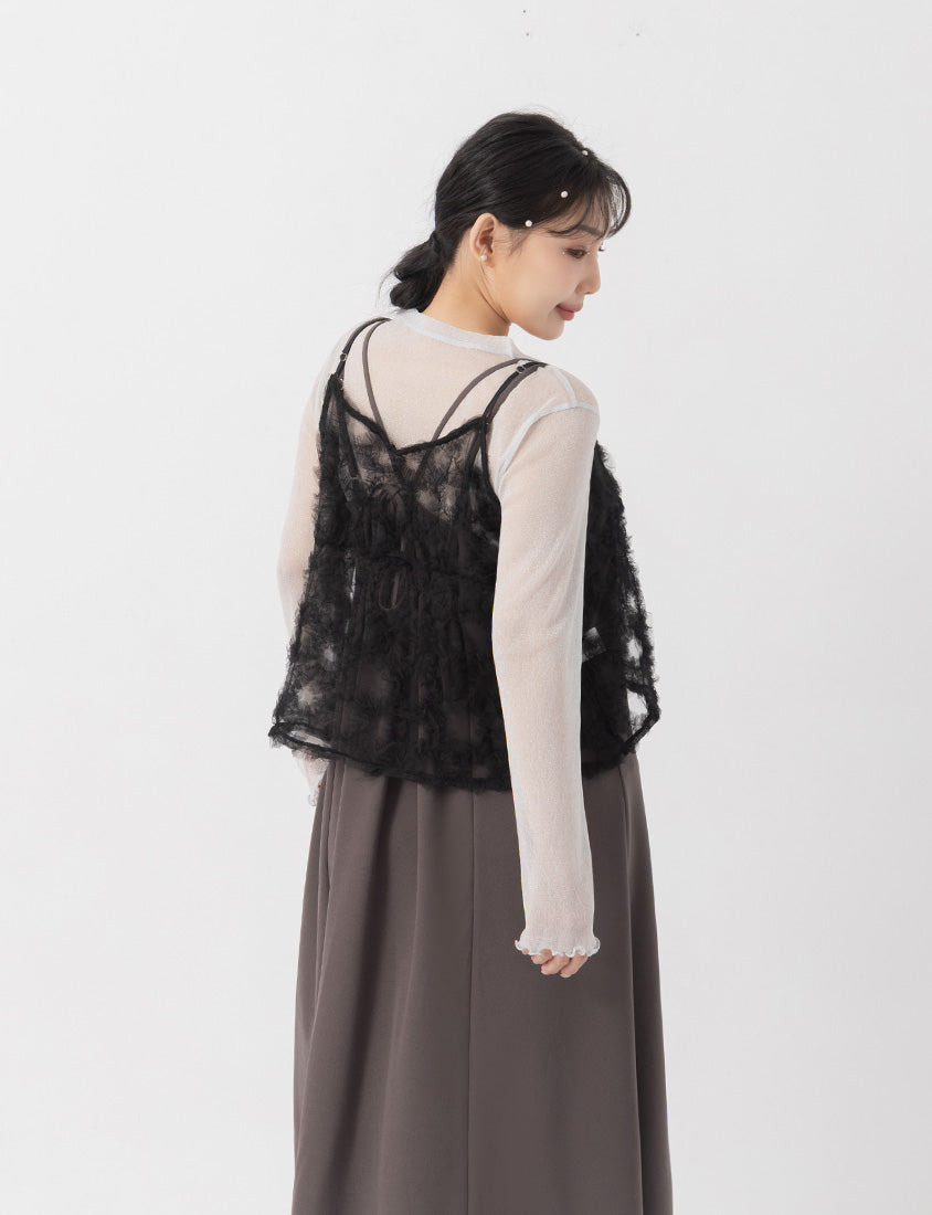 MISS. Elegant Intricate Mesh Tie Plus Size Camisole Vest