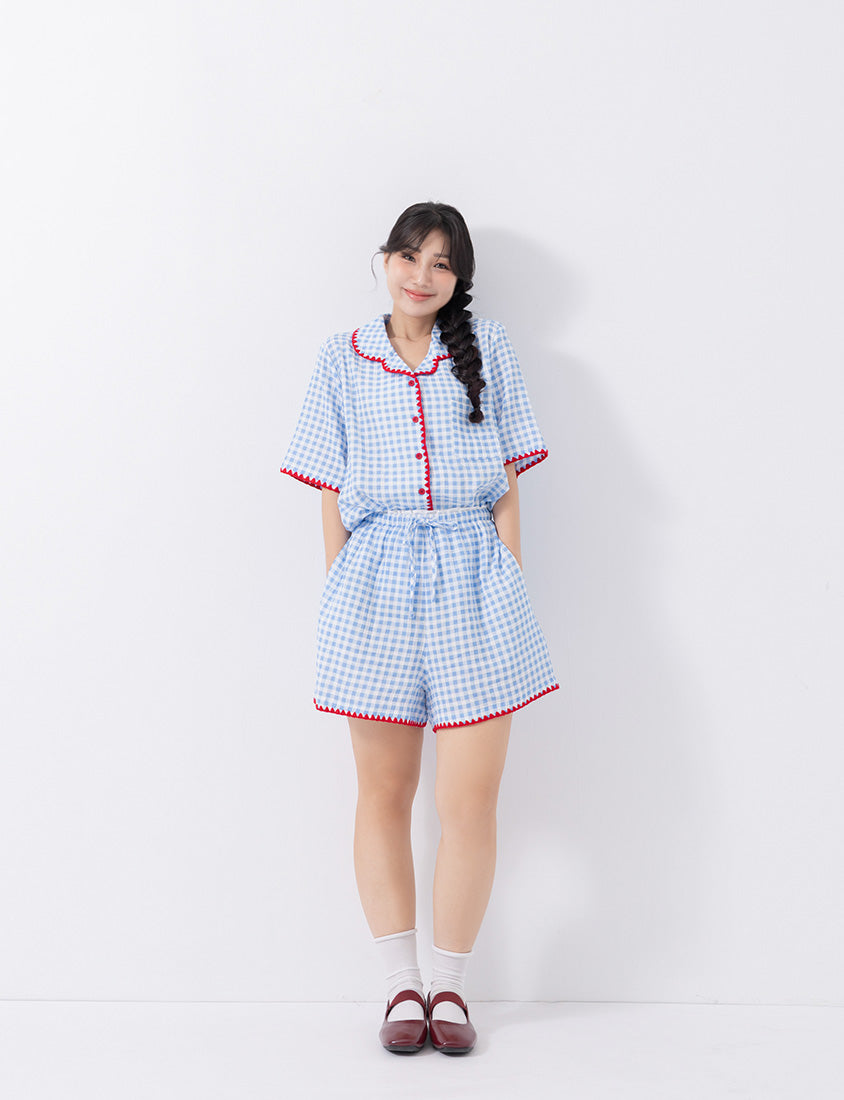 Skin-Friendly Gingham Contrast Ruffle Casual Plus Size Shorts
