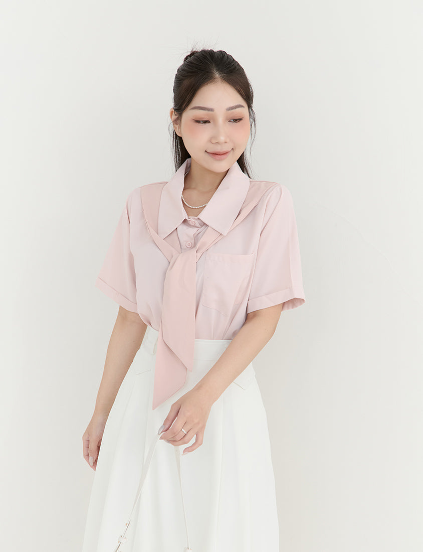 MISS. Morandi Faux Two Piece Plus Size Shirt (With Shawl)