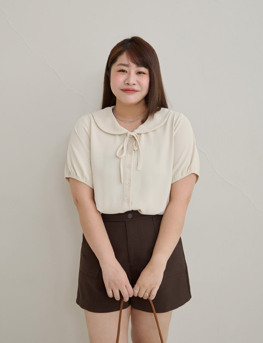 MISS. Silky Cool Wrinkle-Resistant Tie-Front Plus Size Collar Shirt