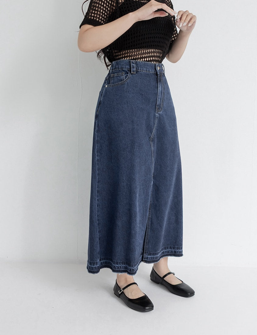 Cooling Tencel Denim Slit Plus Size Maxi Skirt