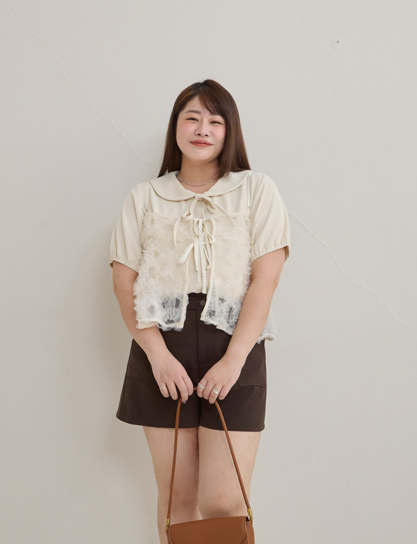 MISS. Silky Cool Wrinkle-Resistant Tie-Front Plus Size Collar Shirt