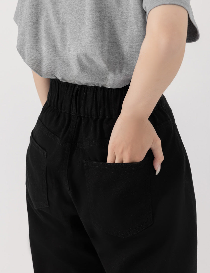 Slim Fit Wide Waistband Twill Plus Size Boyfriend Pants