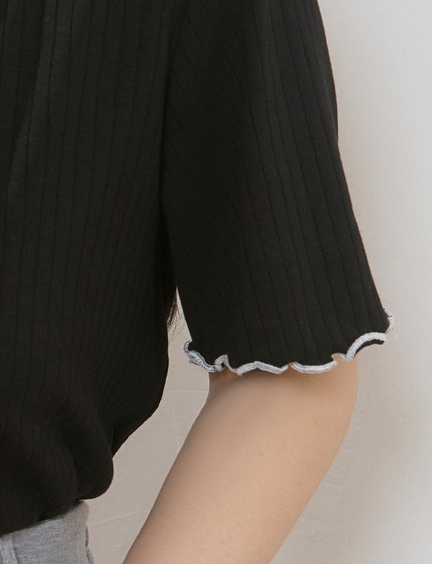 Cute Ruffle Trim Ribbed Plus Size Top