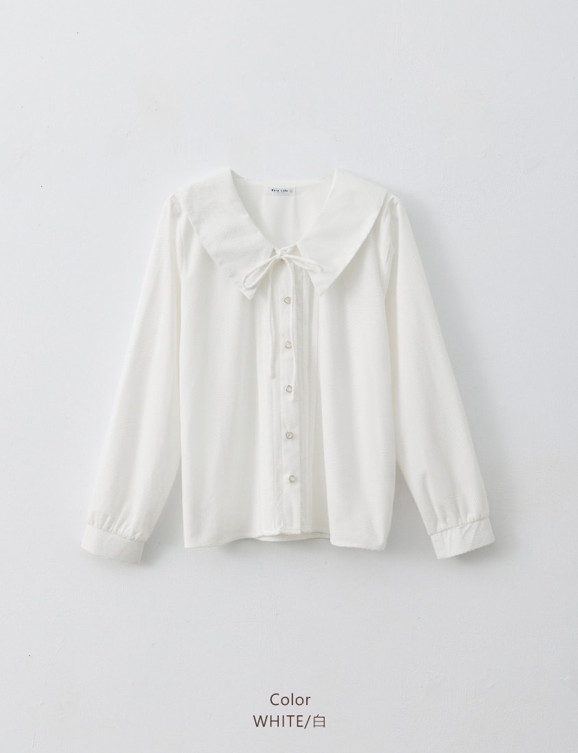 MISS. Elegant Velvet Collar Plus Size Long Sleeve Shirt
