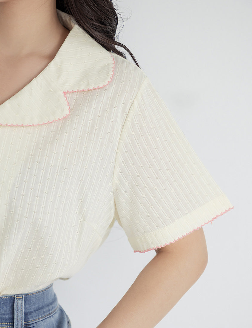 Cute Jacquard Contrast Cuban Collar Plus Size Shirt