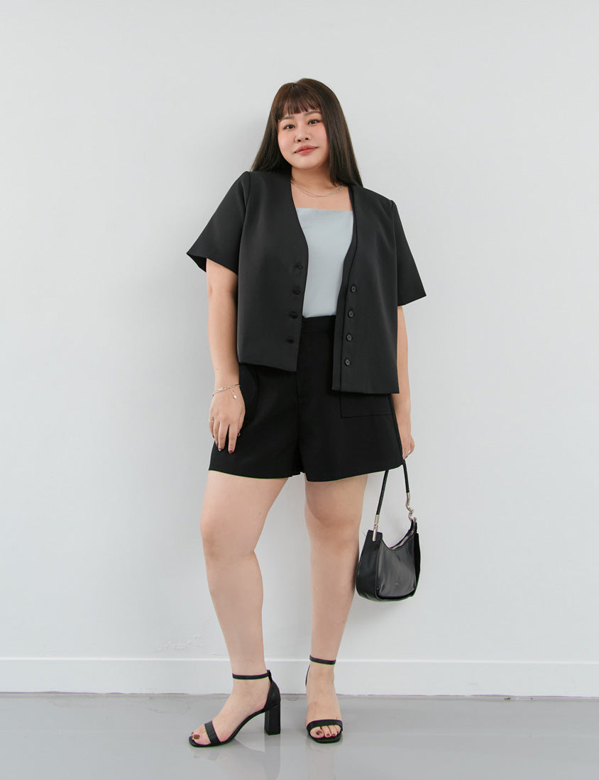 MISS. Double Placket Collarless Plus Size Blazer
