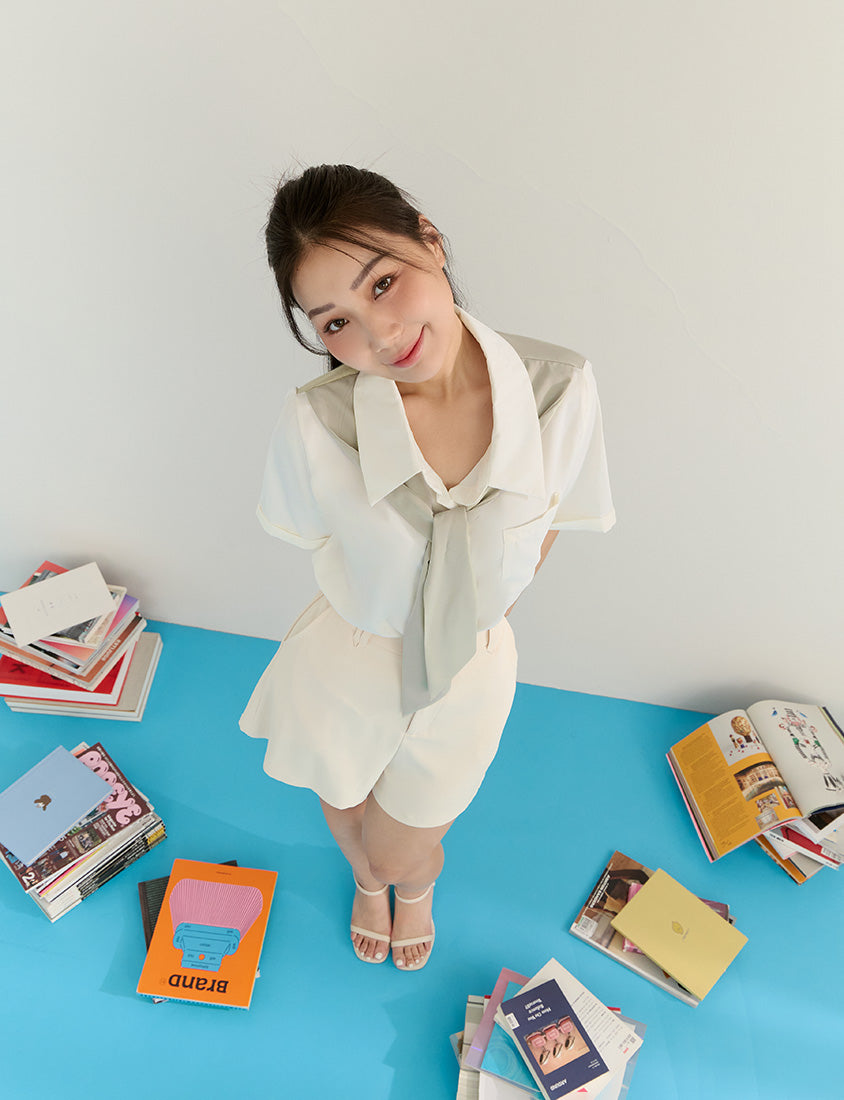 MISS. Morandi Faux Two Piece Plus Size Shirt (With Shawl)