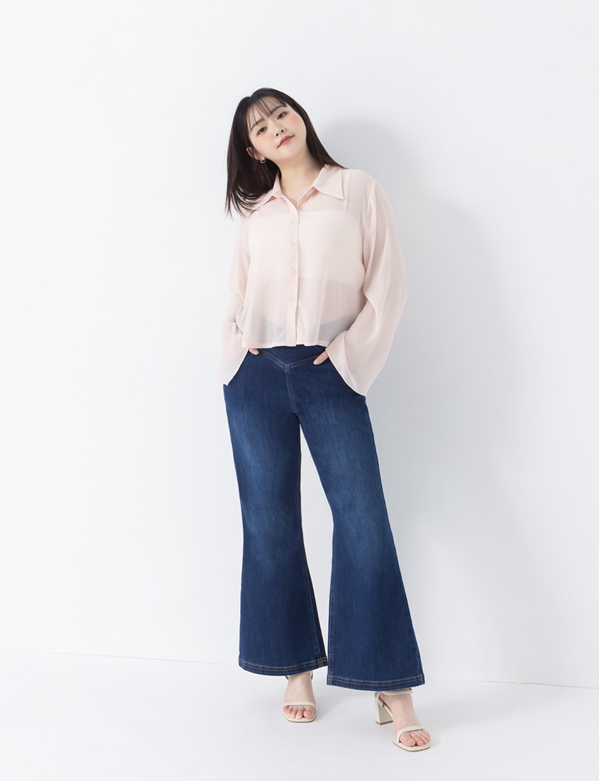 Sheer Crinkle Bell Sleeve Cropped Plus Size Shirt