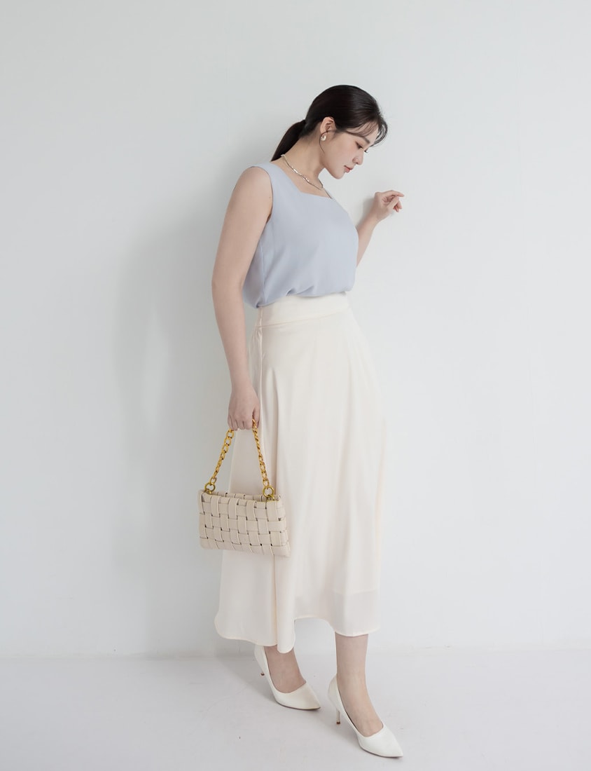 MISS. Textured Crinkle Chiffon Square Neck Plus Size Tank Top
