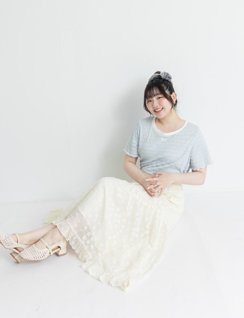 Bow Embroidery Ruffle Crinkle Plus Size Top