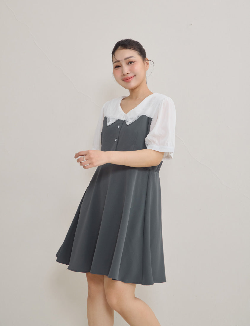 Faux Two Piece Lace Collar Plus Size Mini Dress