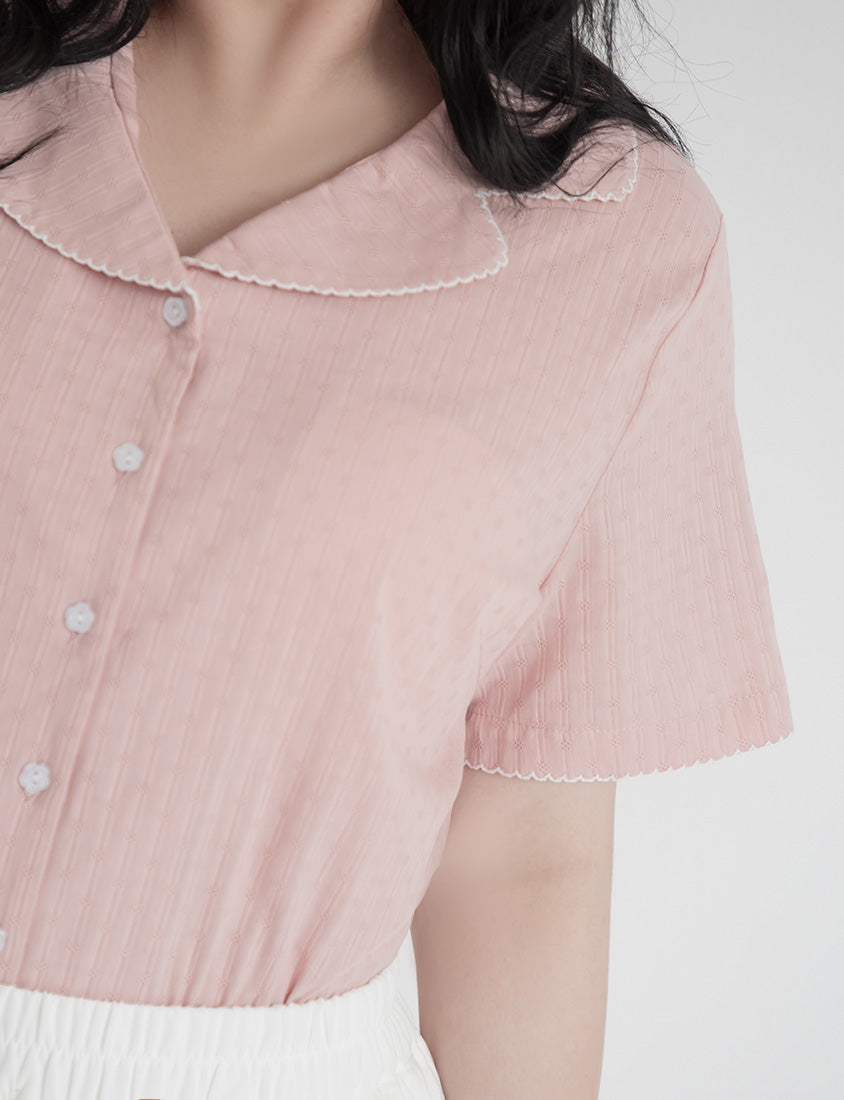 Cute Jacquard Contrast Cuban Collar Plus Size Shirt