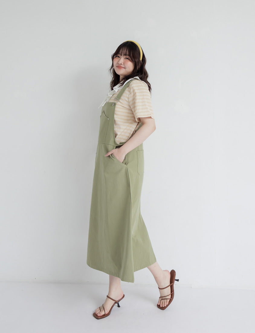 Light Utility Studded Twill Plus Size Pinafore Dress