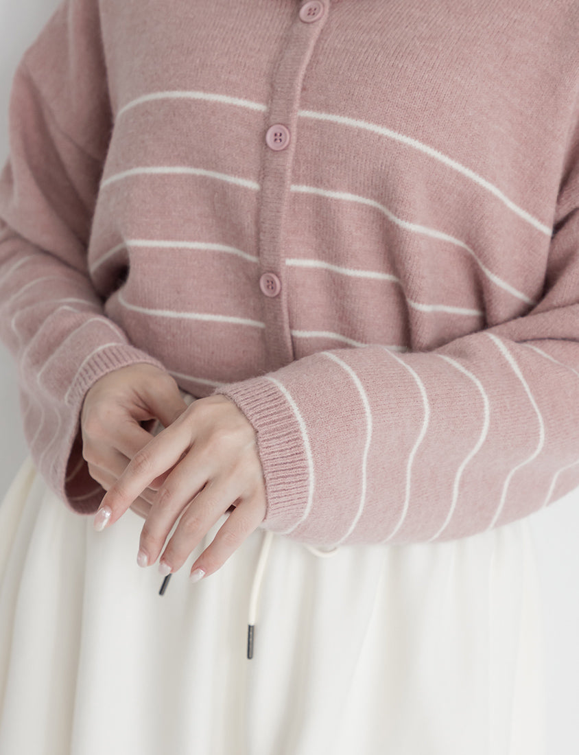 Striped Faux-Button Sailor Collar Plus Size Knit Top