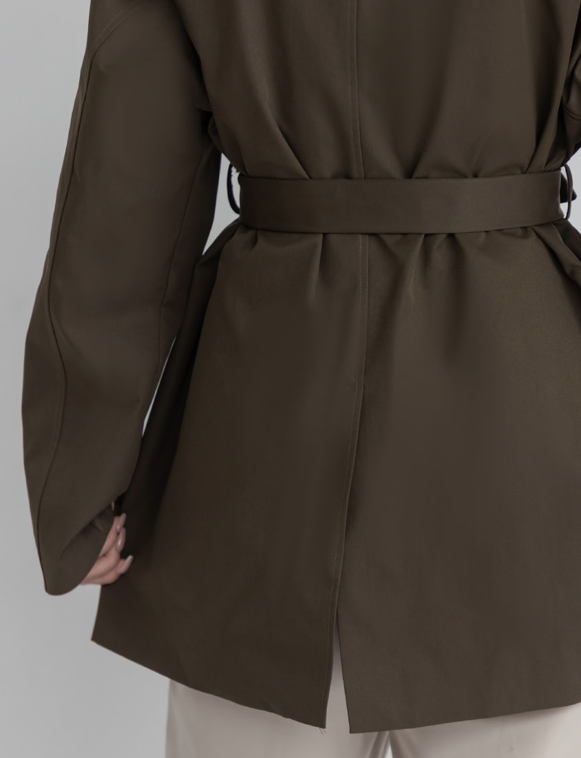 MISS.Korean Style Textured Mid-Length Plus Size Trench Coat (With Belt)