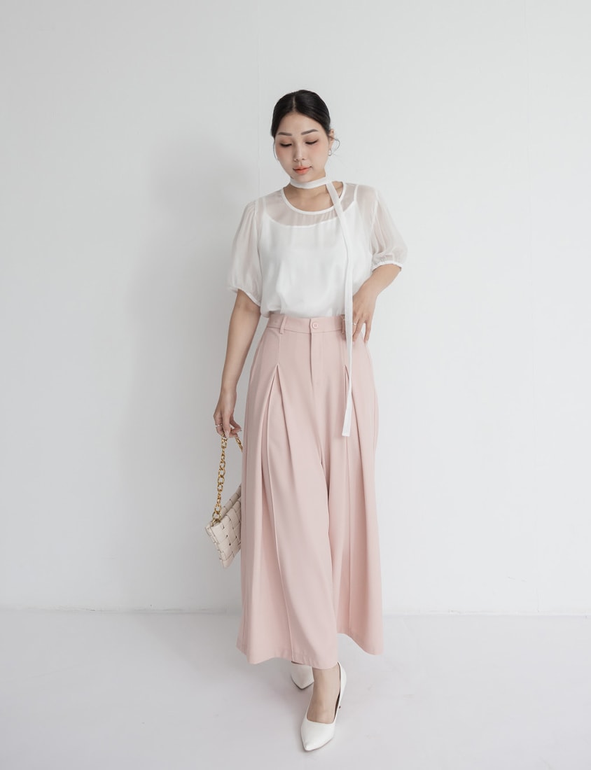 Pleated Cropped Plus Size Wide-Leg Pants