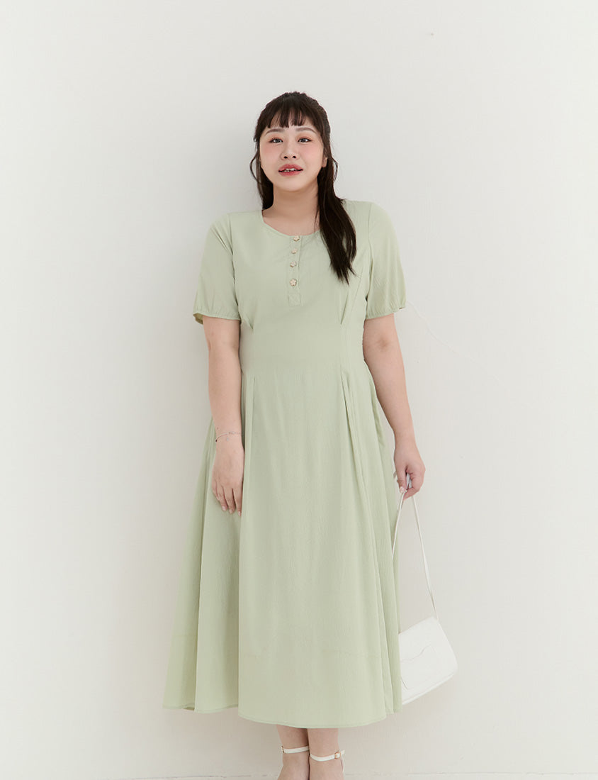 MISS. Elegant Tweed Puff Sleeve Textured Plus Size Maxi Dress