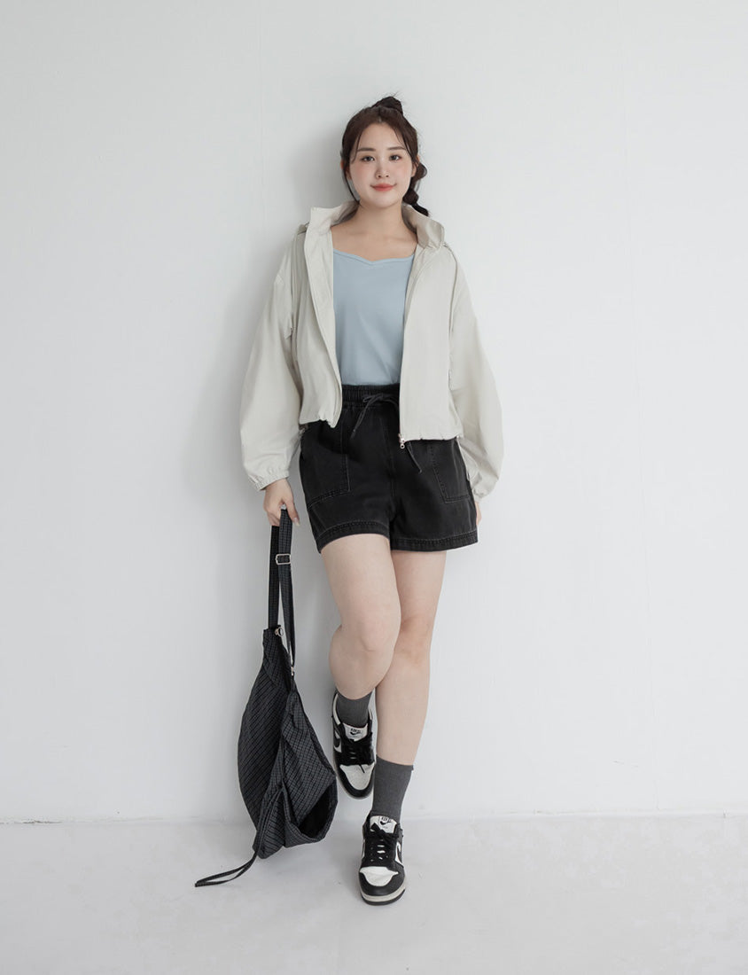 Cooling Soft Drawstring Plus Size Denim Shorts
