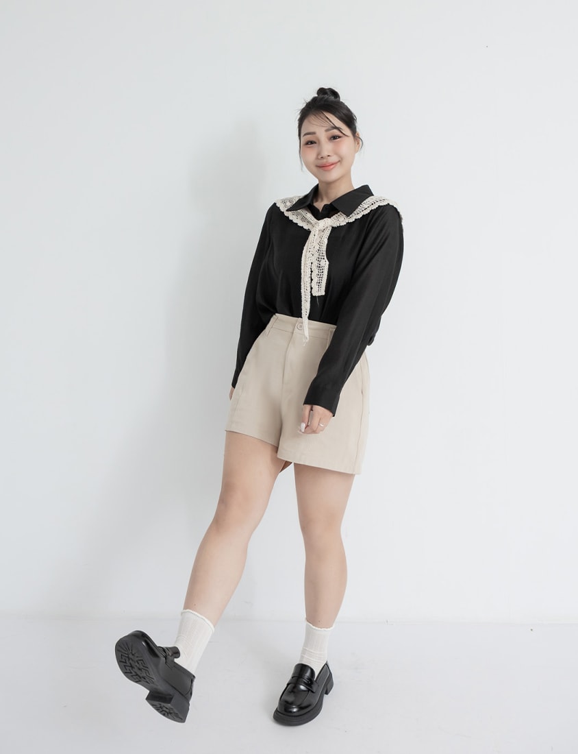 Tencel Silky Sheer Back Slit Tie-Front Plus Size Shirt