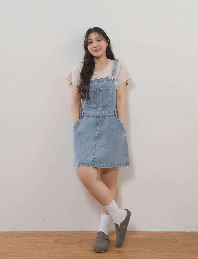 Playful Adjustable Denim Plus Size Overall Skirt