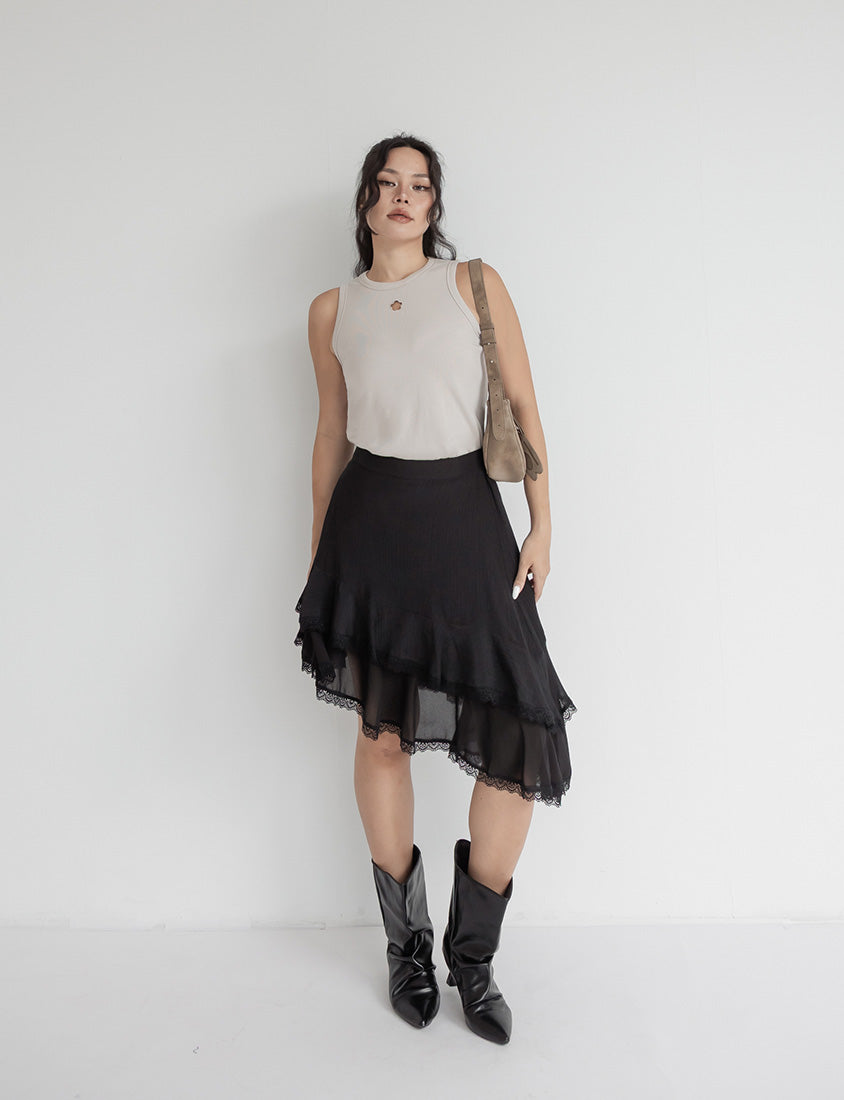 MUA! Layered Asymmetrical Lace Textured Plus Size Mini Skirt