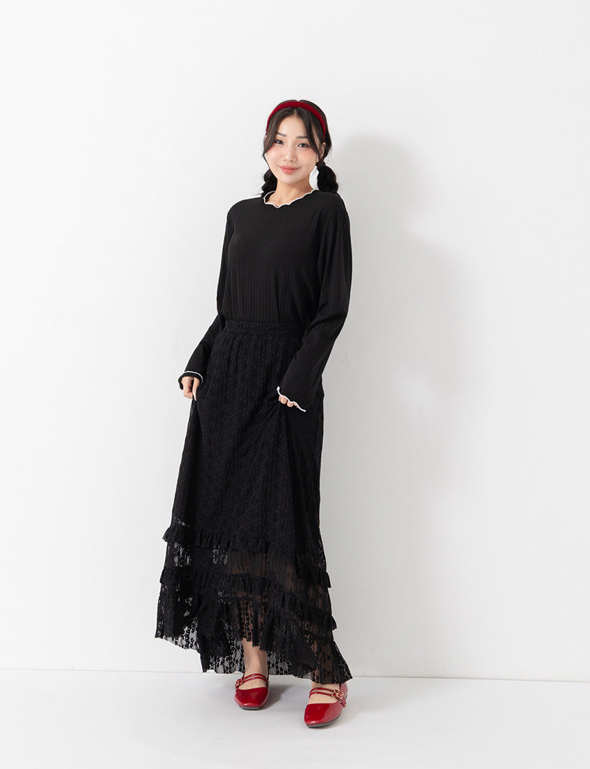 Romantic Floral Lace Tiered Plus Size Maxi Skirt