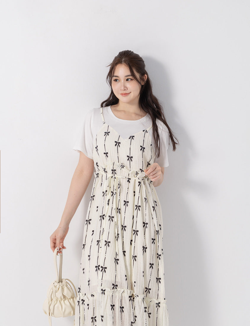 Sweet Chiffon Bow Faux Two-Piece Plus Size Maxi Dress