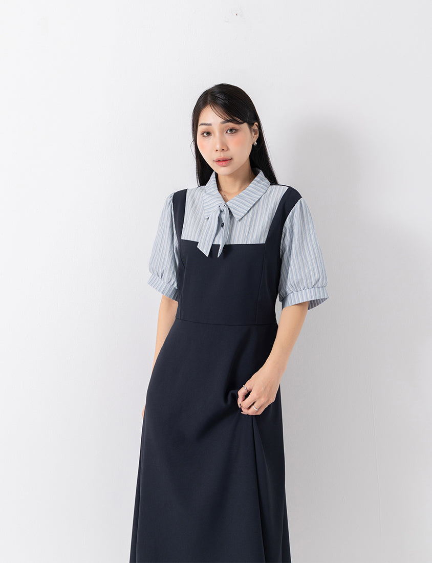 MISS. Elegant Faux Two-Piece Panel Stripe Plus Size Maxi Dress