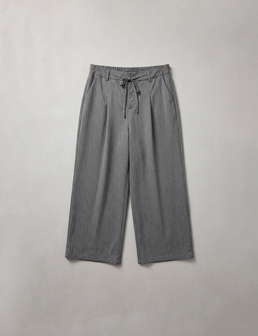 Striped Elastic Back Waist Relaxed Plus Size Tailored Trousers