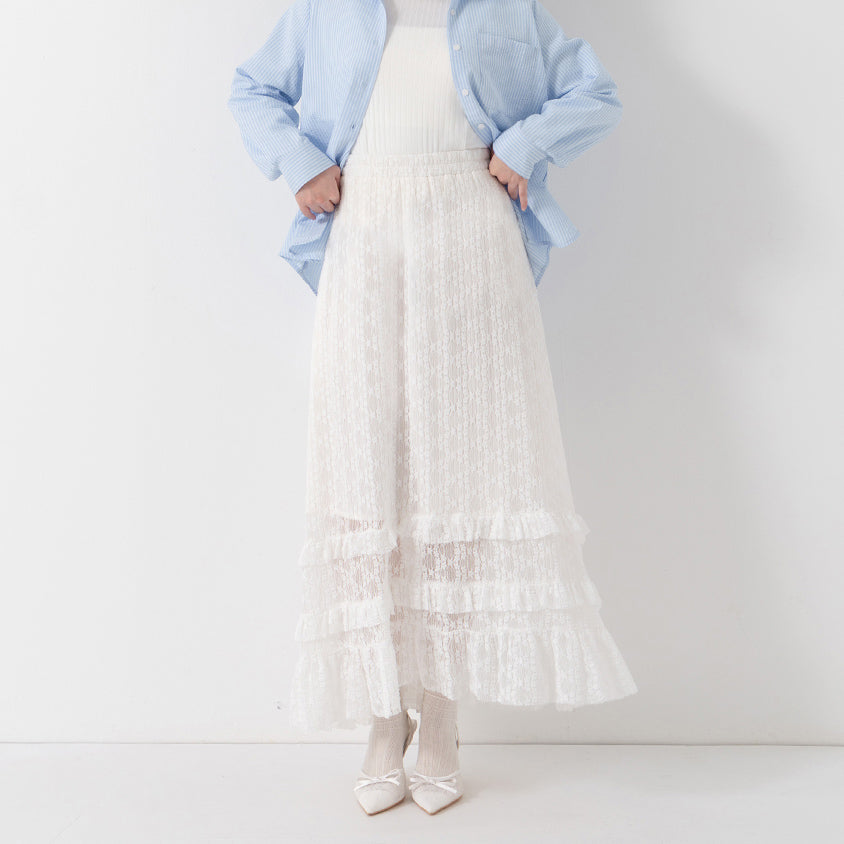 Romantic Floral Lace Tiered Plus Size Maxi Skirt