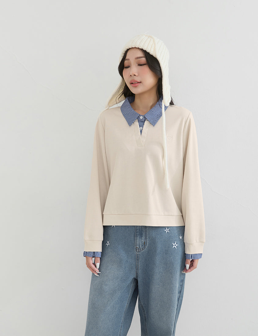 Heart Logo Faux Two Piece Plus Size Sweatshirt