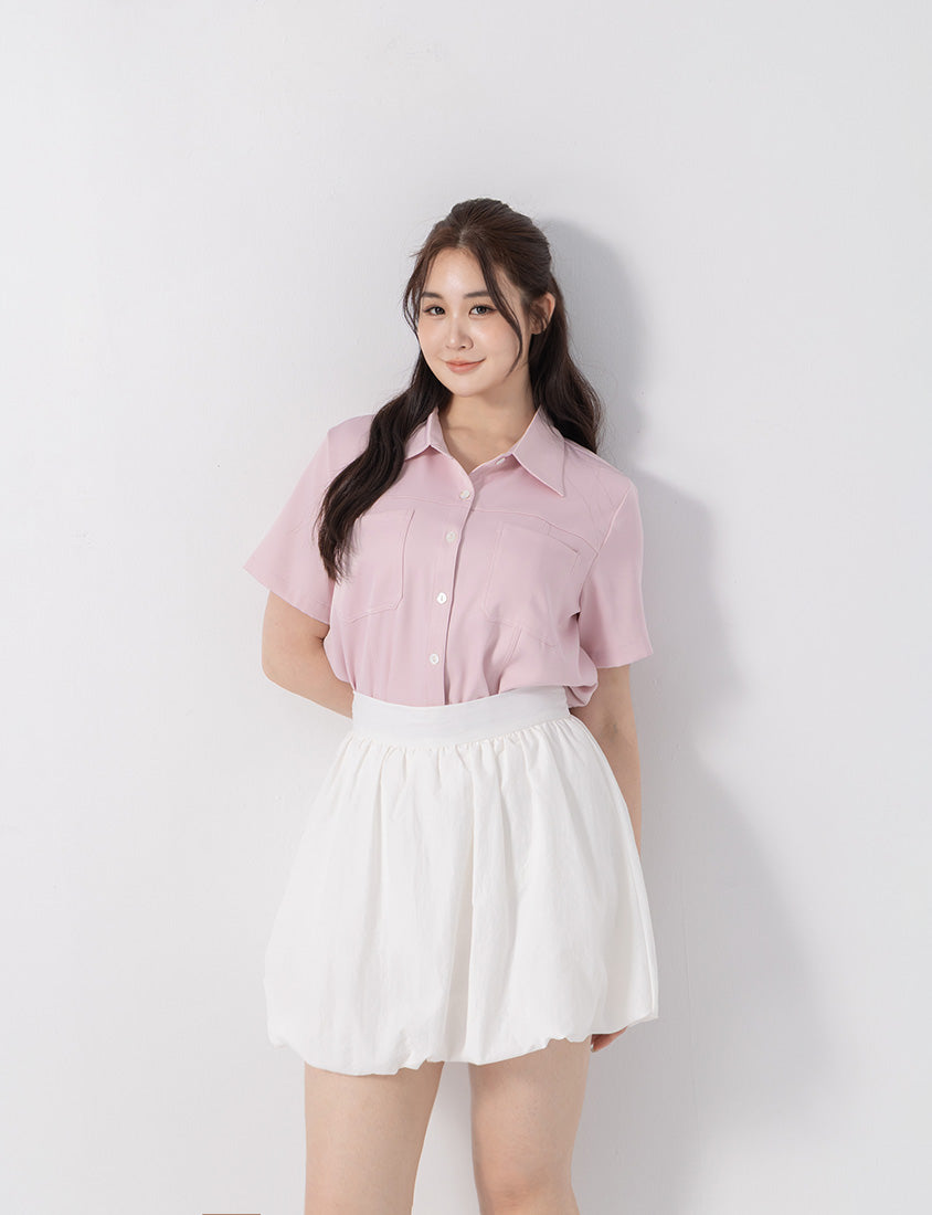 Double Pocket Twill Shell Button Plus Size Shirt
