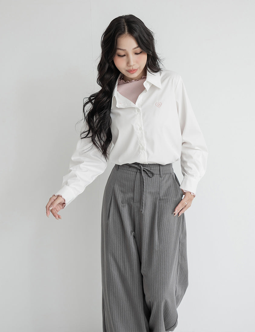 Striped Elastic Back Waist Relaxed Plus Size Tailored Trousers