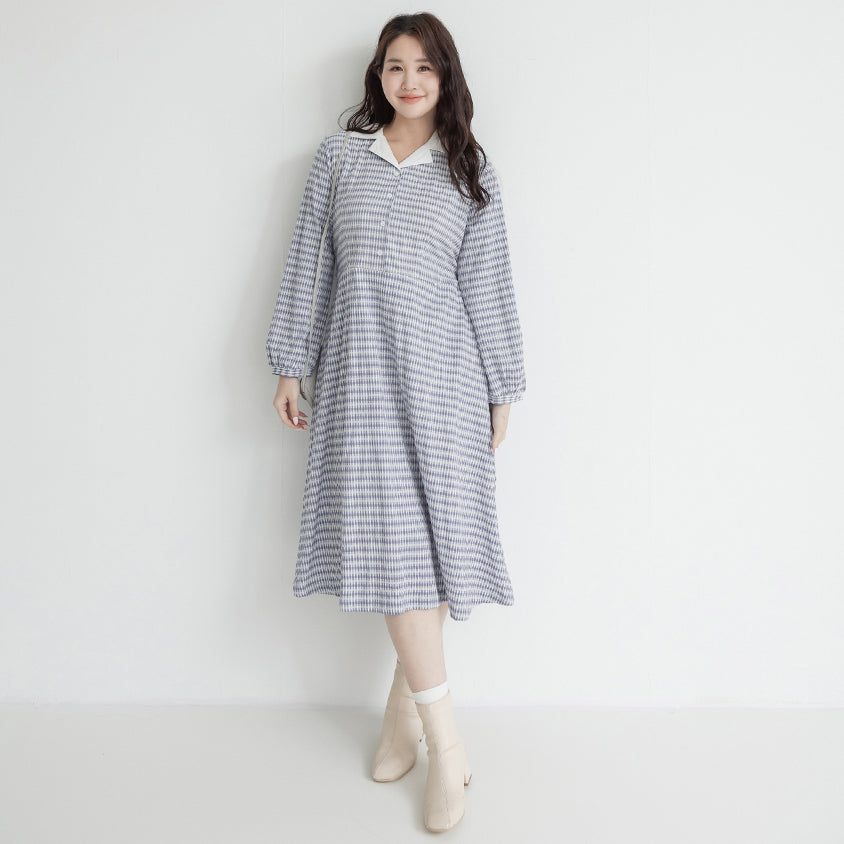 Contrast Cuban Collar Vintage Plaid Plus Size Maxi Dress