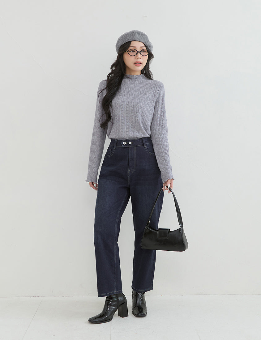Soft Cable Knit Ribbed Rolled Edges Long Sleeve Plus Size Top